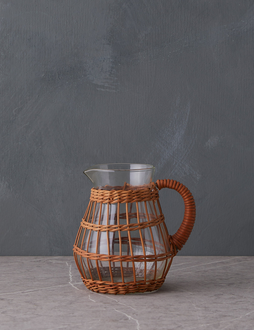 Wicker Handled Glass Pitcher