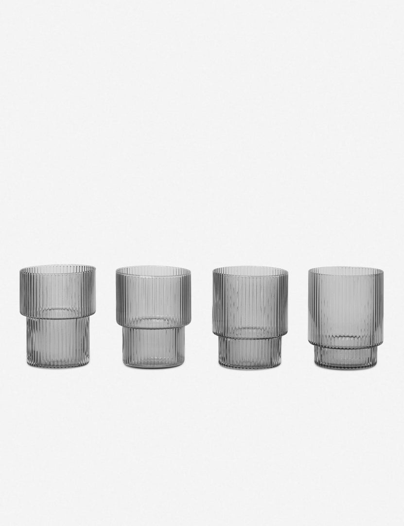 #color::gray #style::glasses--set-of-4 | Art deco inspired rian ripple set of four smoke gray glassware