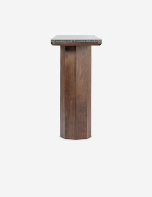 Side profile of the Phan pillar-leg, marble-top console table.