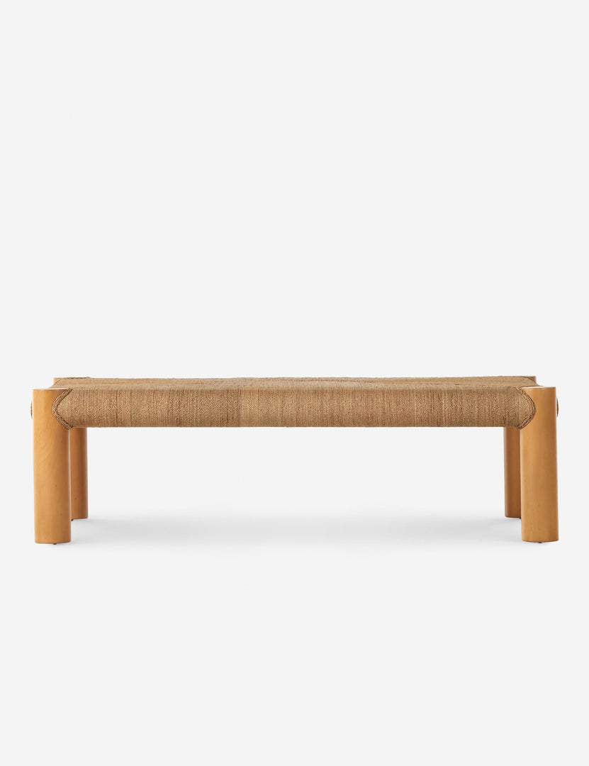 #color::natural | Side view of the Lerner mahogany wood woven top coffee table.