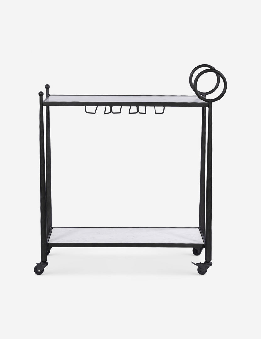 #color::black | Verdi metal and marble rolling outdoor bar cart.