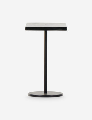 Side view of the Bergen retro iron frame and glass top side table.