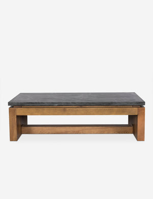 Front view of the Brickell solid oak and marble top waterfall coffee table.