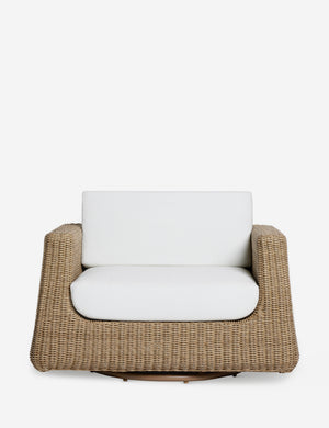 Aisha wide arm modern wicker outdoor swivel chair.