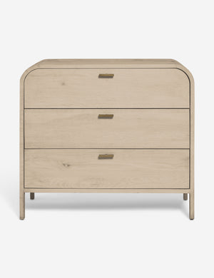 Brooke 3-drawer white-washed oak dresser with rounded corners and iron pulls