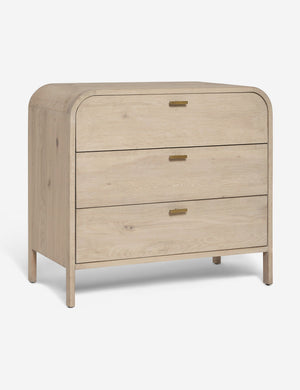 Brooke 3-drawer white-washed oak dresser with rounded corners and iron pulls