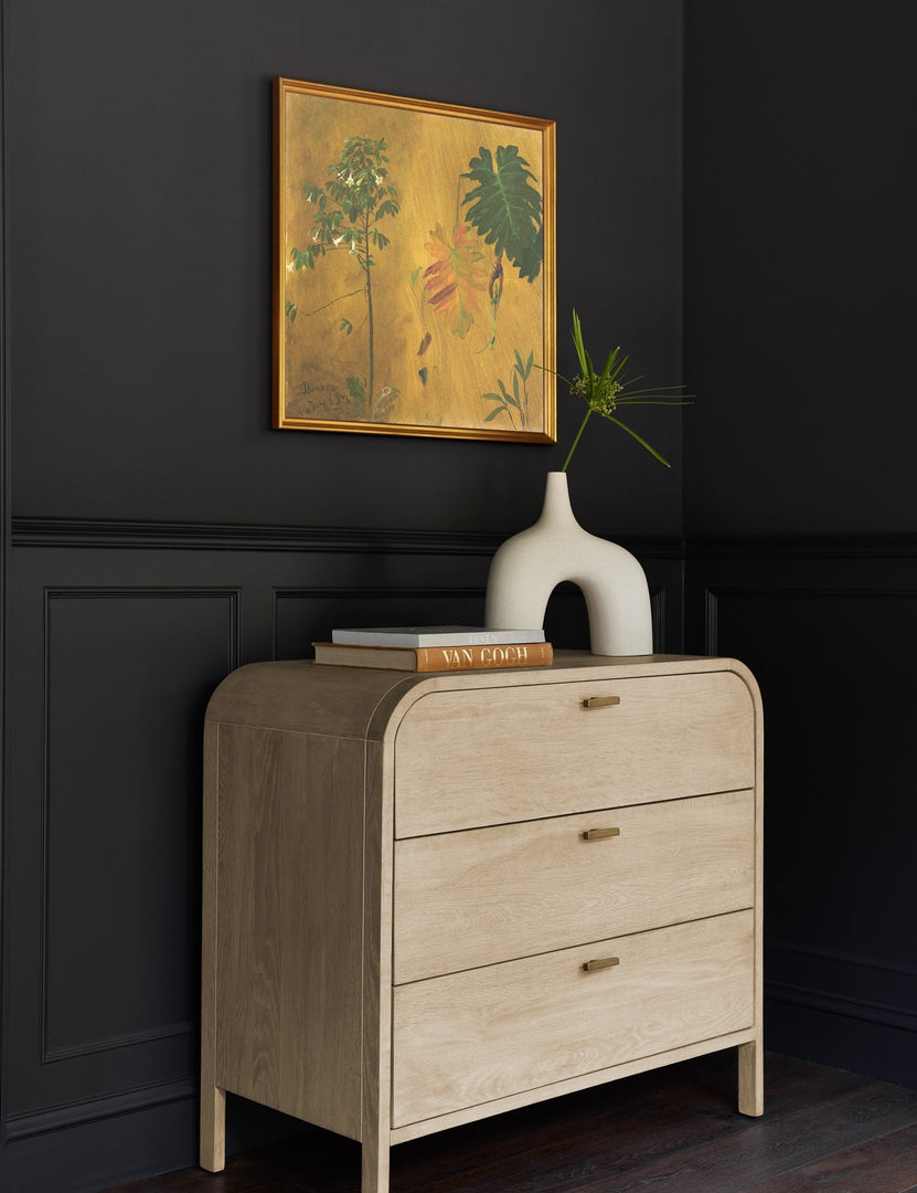 #color::natural | Brooke 3-drawer white-washed oak dresser with rounded corners and iron pulls