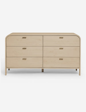 Brooke whitewashed oak 6-drawer rounded dresser with iron drawer pulls