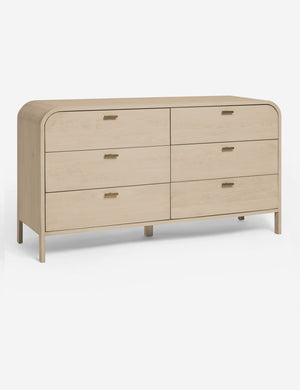 Brooke whitewashed oak 6-drawer rounded dresser with iron drawer pulls