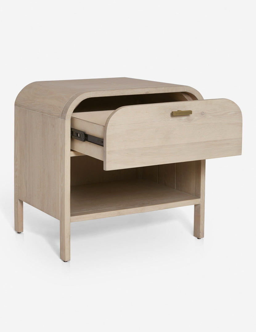 #color::natural | Brooke one drawer whitewashed nightstand with an open shelf and sleek iron pull