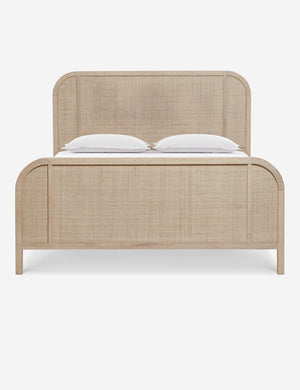 Brooke whitewashed platform bed with cane paneling