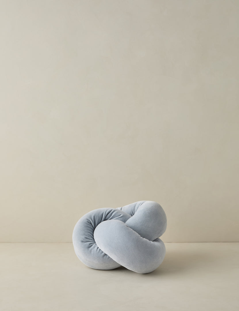 #color::ice-blue | Dewey velvet knot ball pillow.