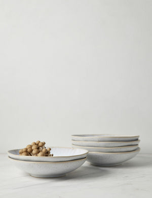 Eivissa set of 6 shiny white glazed speckled stoneware cereal bowls by Casafina