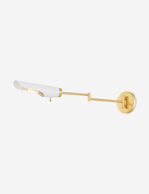 Rinaldi modern brass finish swing arm sconce.