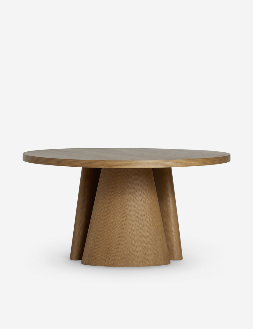 #color::russet | Keating round geometric wood pedestal dining table.