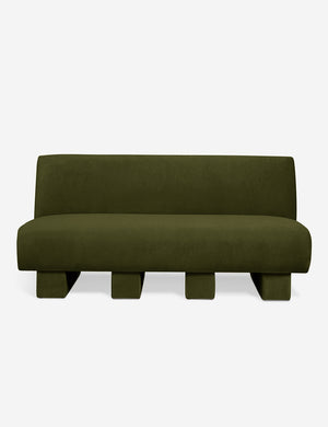 Lena Cognac Velvet armless upholstered sofa with beam legs by Sarah Sherman Samuel