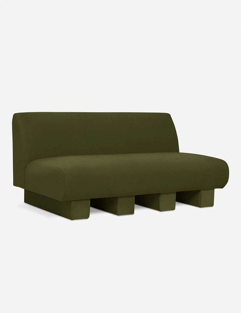 #color::Loden-Velvet | Angled view of the Lena Cognac Velvet armless sofa