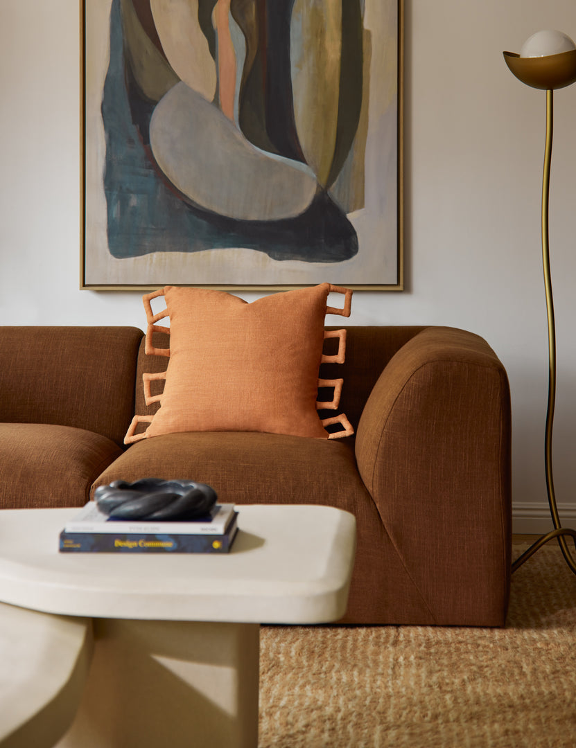 #color::burnt-orange | Sofia modern linen throw pillow styled on a sofa.