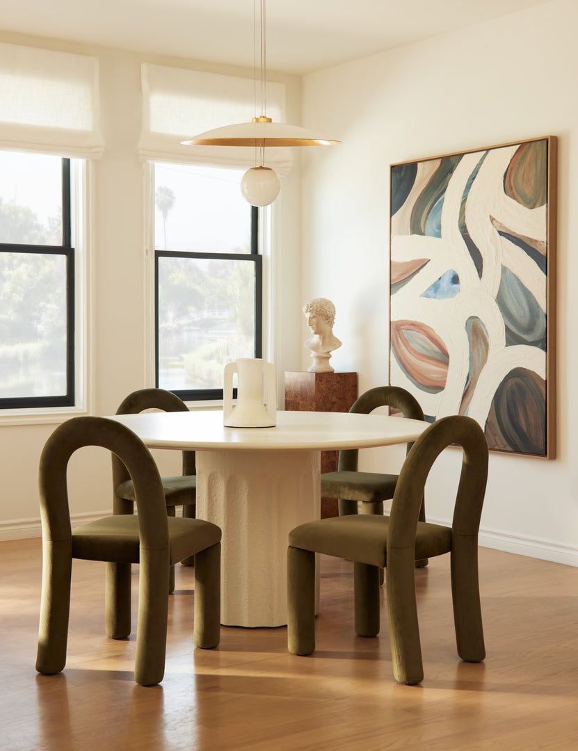 #color::white | Nessa modern textured decorative vase styled on a dining table.