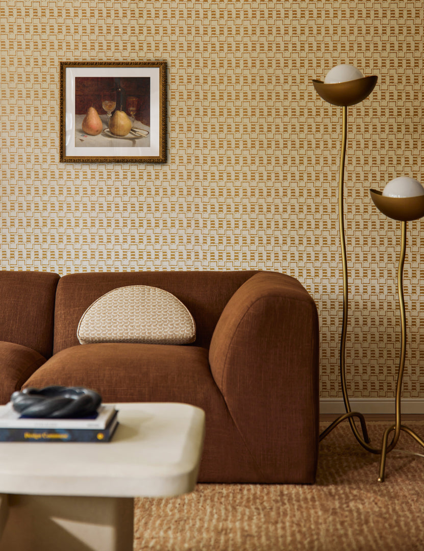 #color::yellow | Living room featuring the Sweeney medium-scale abstract patterned wallpaper.