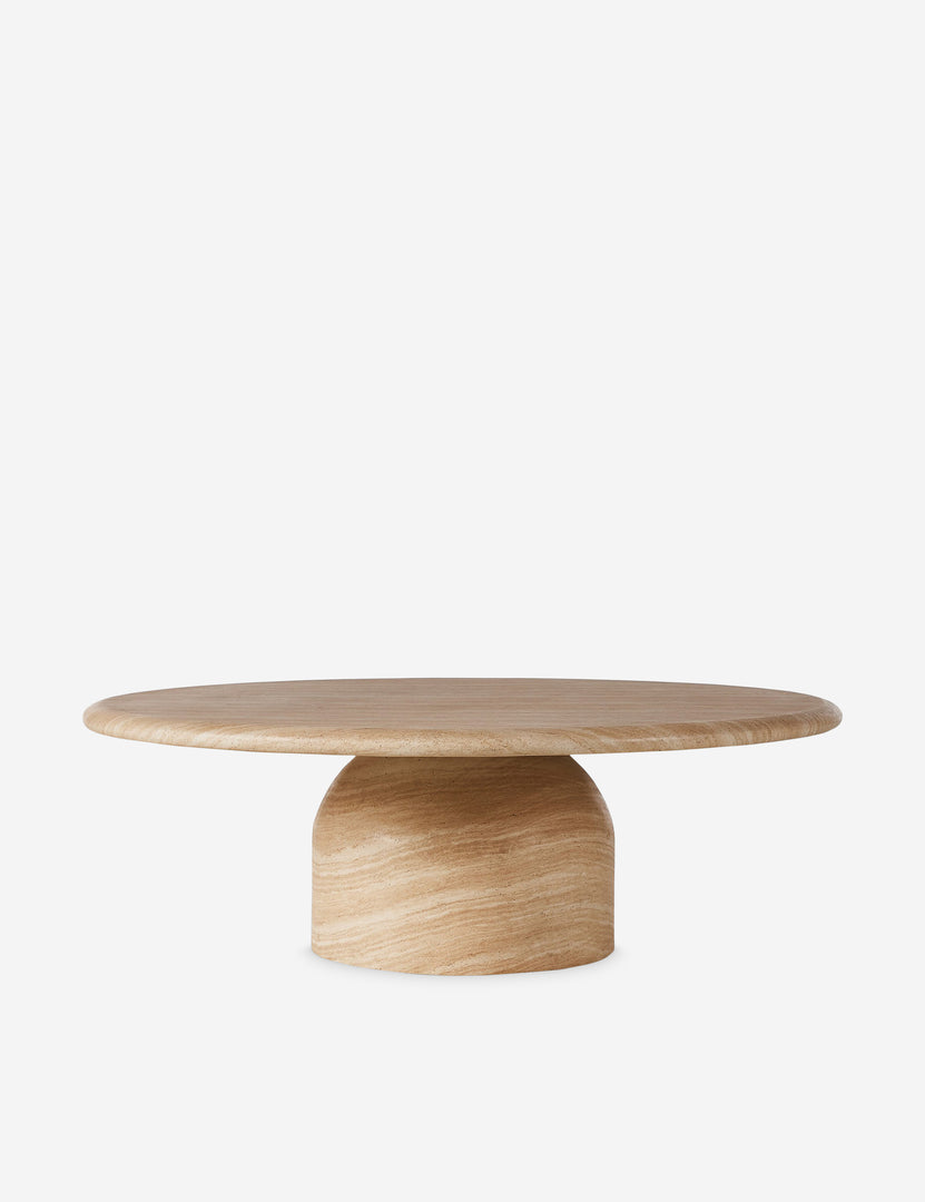 #color::tan-marble | Vinci round stone sculptural coffee table.