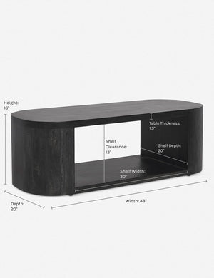 Dimensions on the Luna Oval Coffee Table