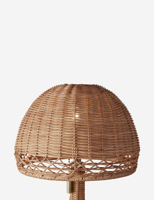 Close up of the shade of the Quinley dome rattan coast table lamp.