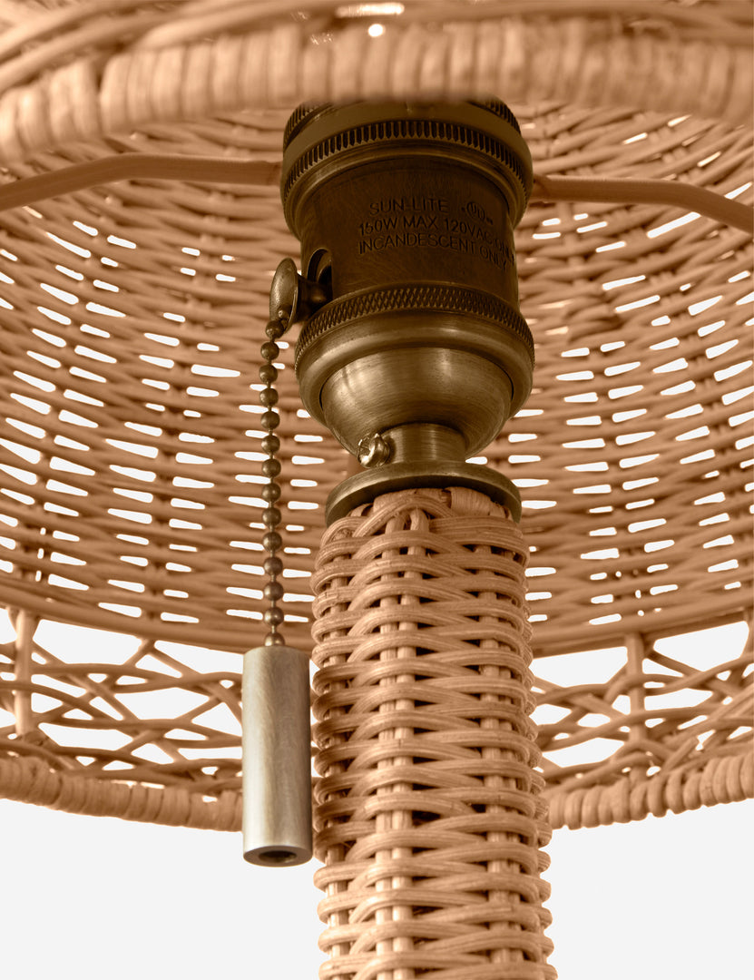 #color::natural #size::mini | Close up of the hardware of the Quinley dome rattan coast table lamp.