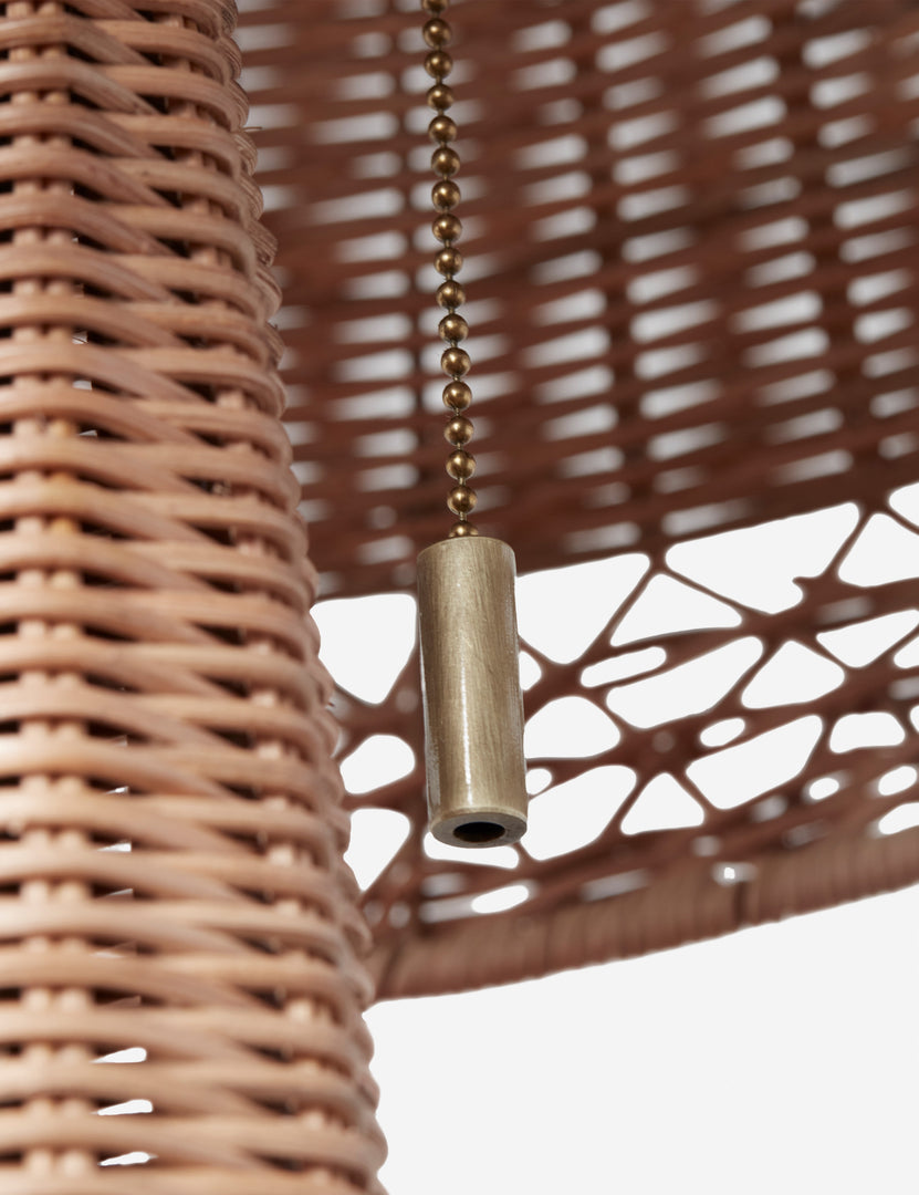 #color::natural #size::large | Close up of the pull cord of the Quinley dome rattan coast table lamp.