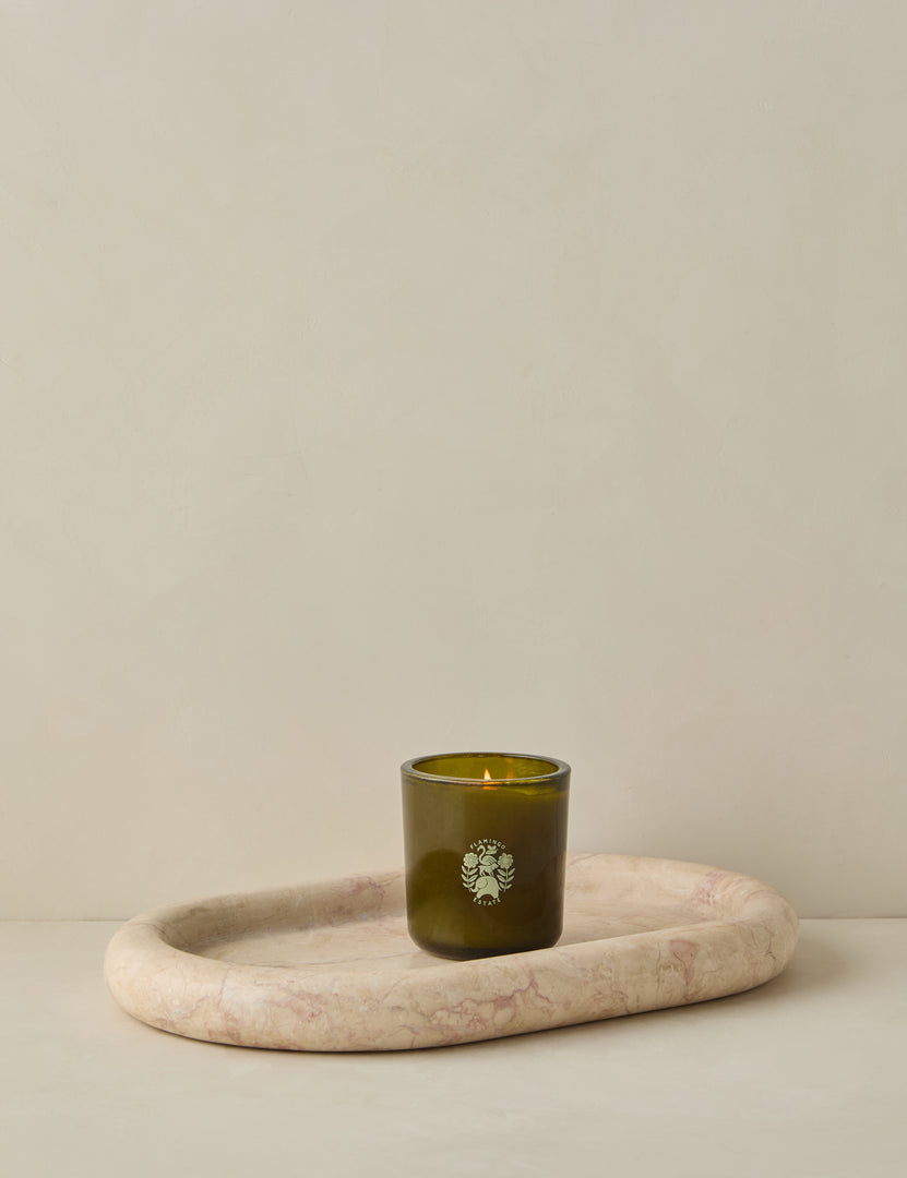 #color::natural | Besser marble oval tray holding a small candle.