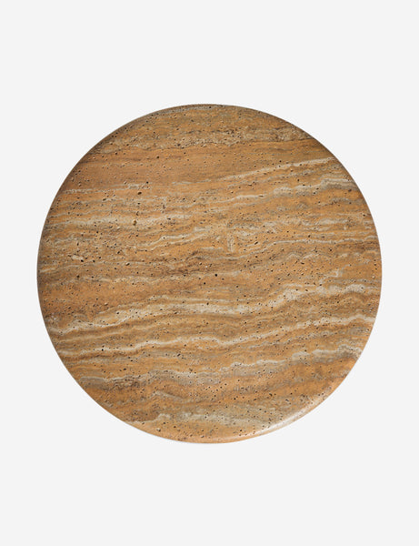 #color::faux-canyon-travertine | Overhead view of the Mona round stone drink table.