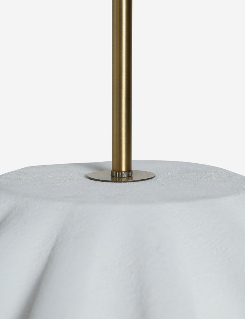 #color::white #size::20-dia | Close up of the hardware of the Nita pleated shade pendant light.