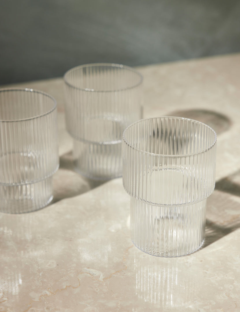 #color::clear #style::glasses--set-of-4 | Close-up of the Art deco inspired rian ripple set of four clear glassware