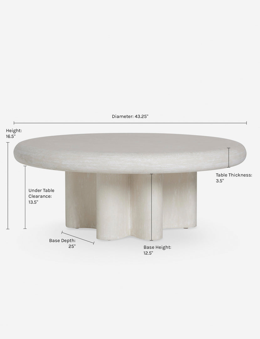 #color::ivory | Dimensions on the Ruiz Indoor Outdoor Round Coffee Table