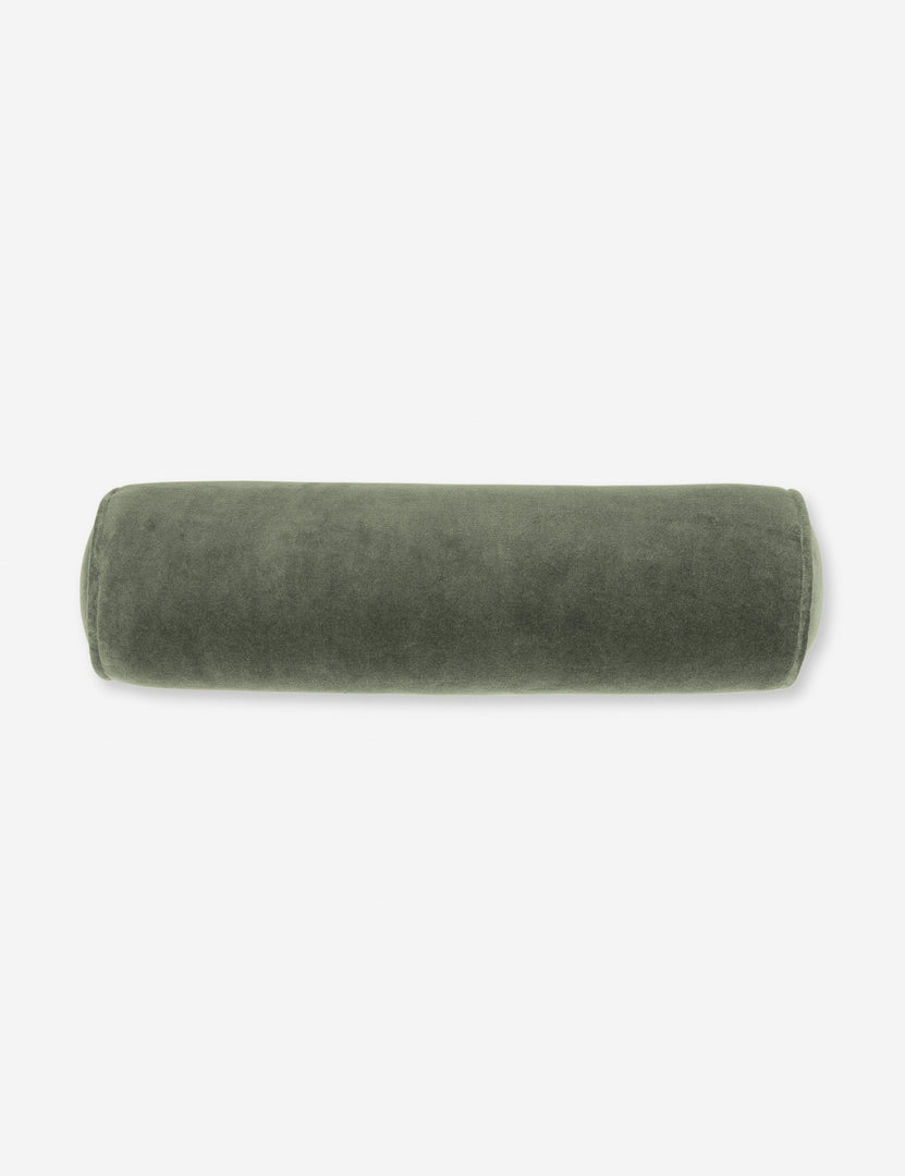 #color::moss | Sabine moss green velvet cylindrical bolster pillow