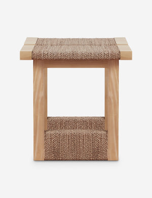 Maritza light wood and woven seagrass coastal style side table.