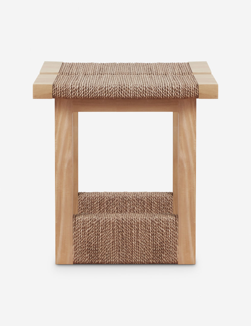 #color::natural | Maritza light wood and woven seagrass coastal style side table.