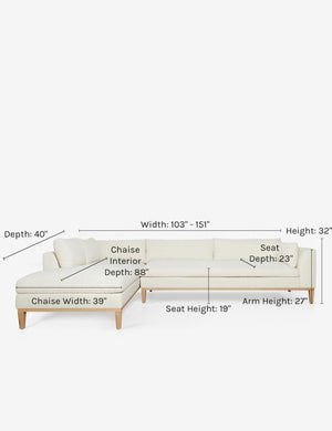 Dimensions on the Charleston ivory left-facing sectional sofa