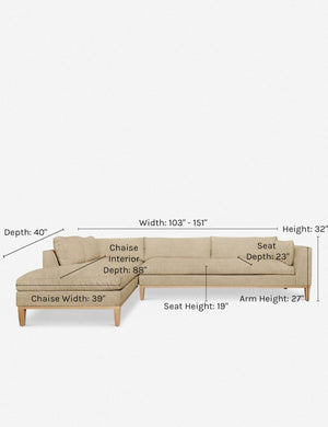 Dimensions on the Charleston linen left-facing sectional sofa