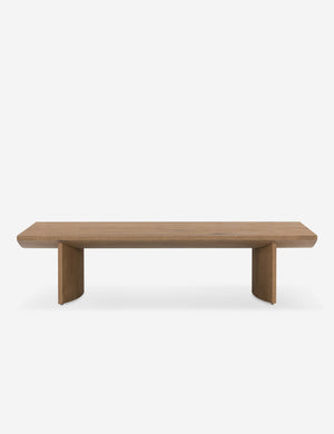 Front view of the Remwald sculptural oak wood coffee table.