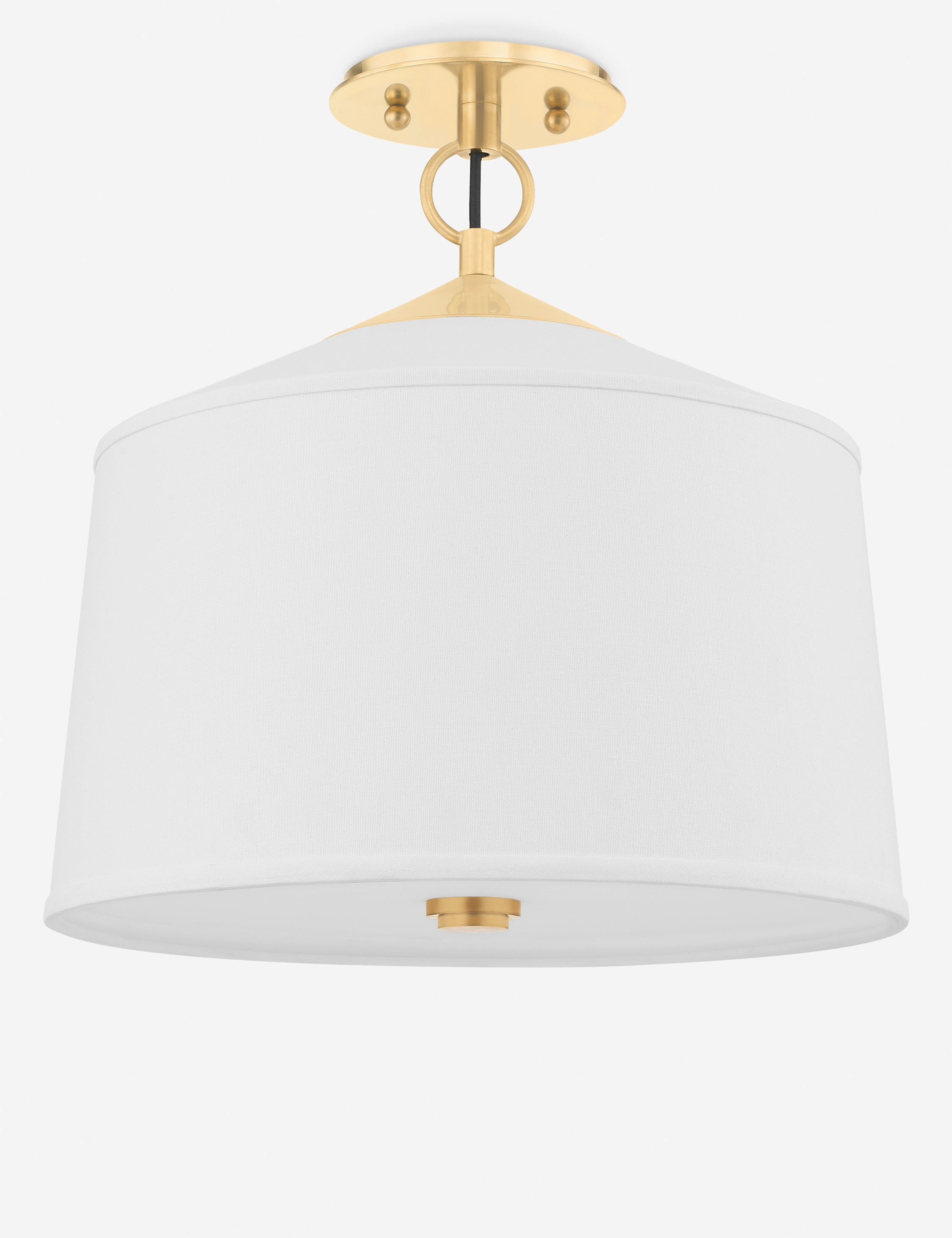 Aged Brass 14" Drum Semi-Flush Mount with Linen Shade