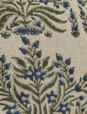 Close-up of the ornate floral pattern on the Ixora pillow