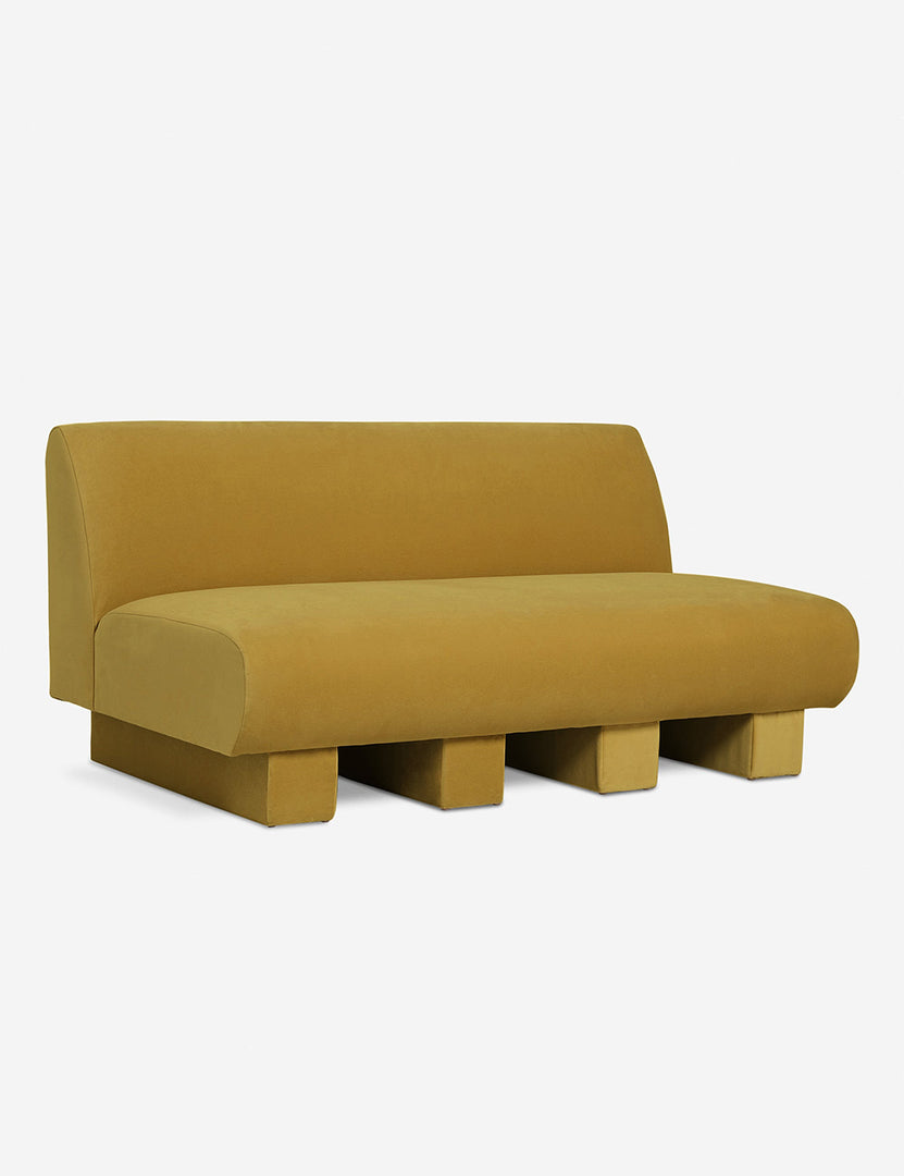 #color::Goldenrod-Velvet | Angled view of the Lena Goldenrod Velvet armless sofa